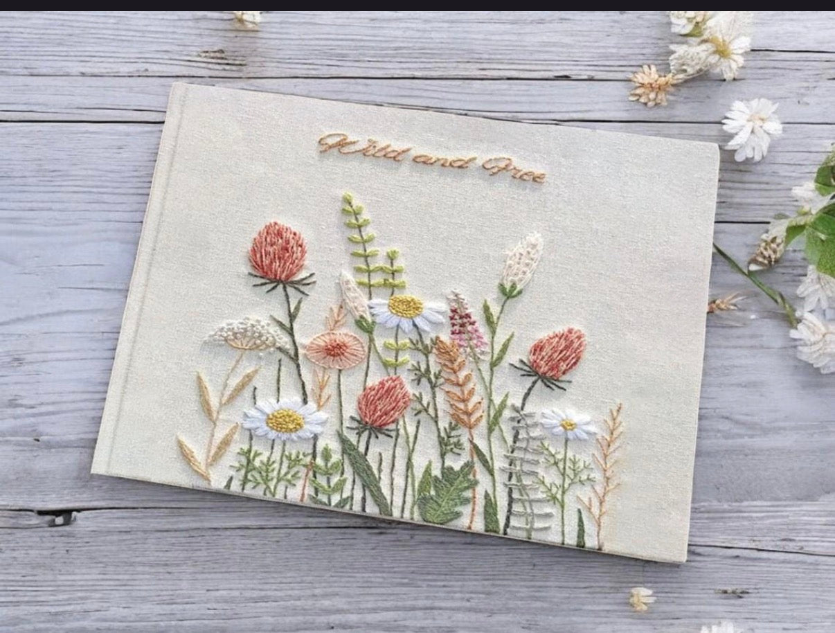 Linen Handmade Embroidered Wedding Guest Books