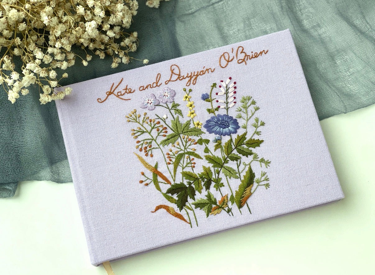 Linen Handmade Embroidered Wedding Guest Books