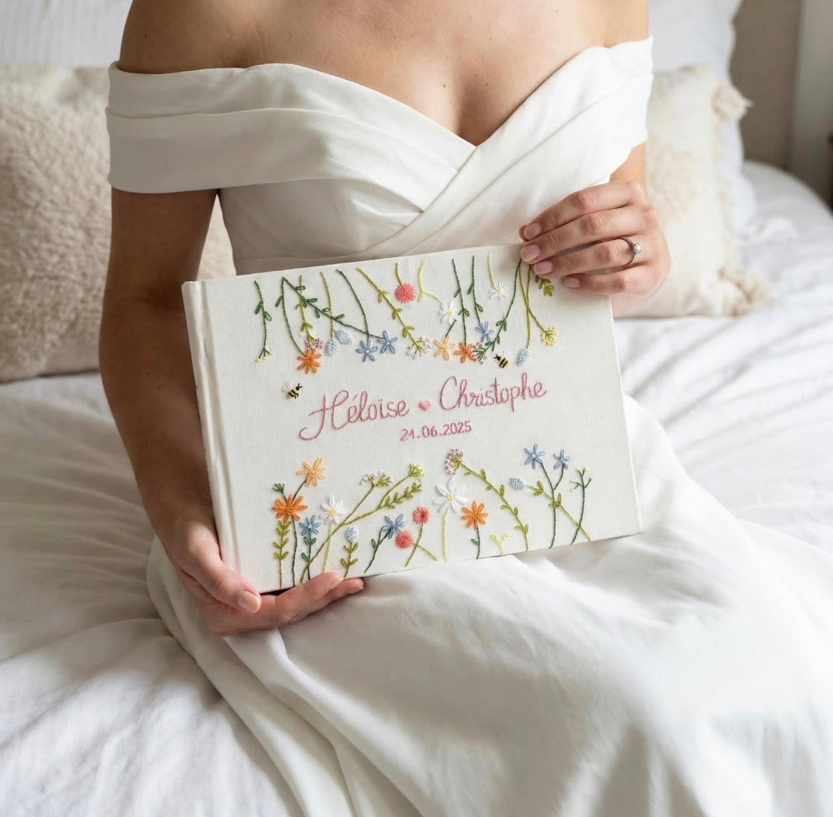 Linen Handmade Embroidered Wedding Guest Books