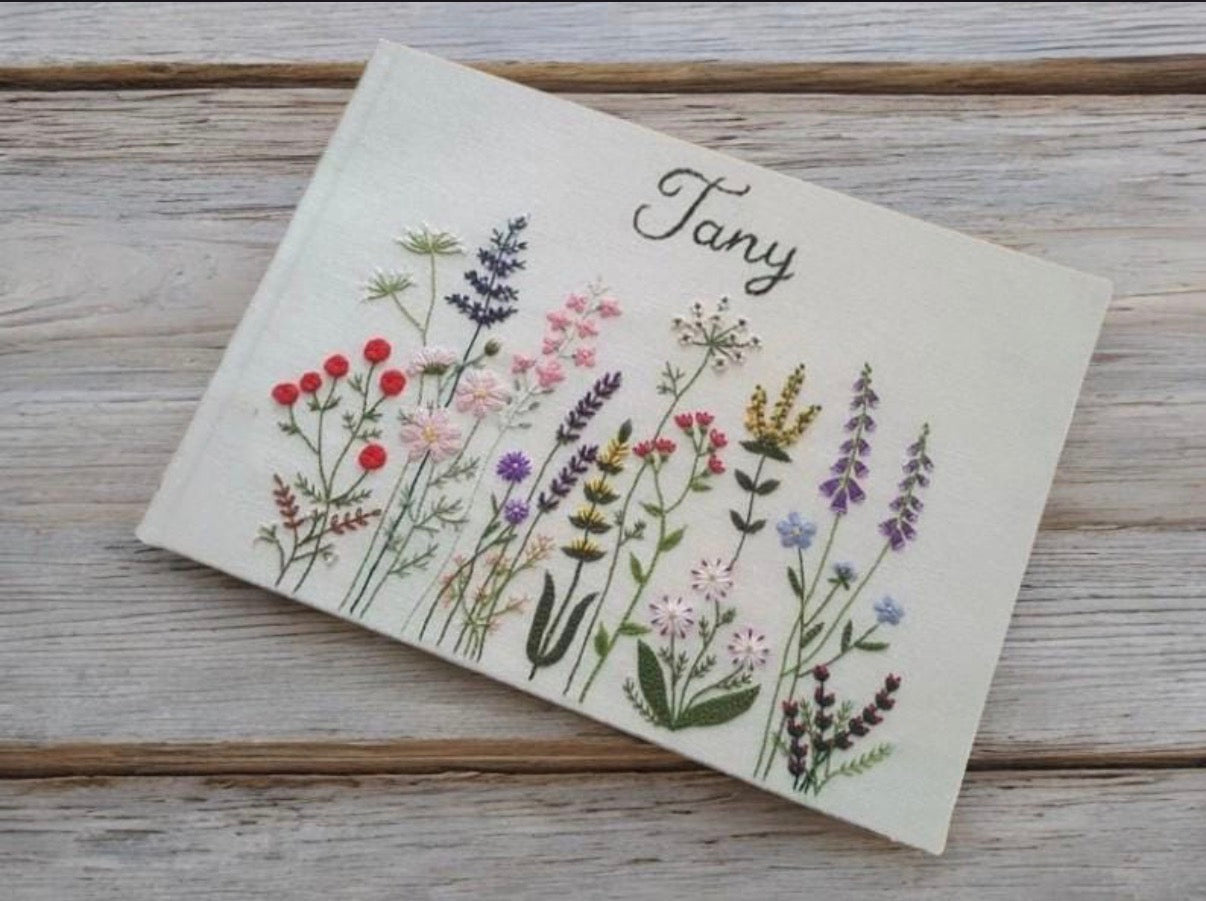 Linen Handmade Embroidered Wedding Guest Books